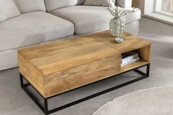 Höhenverstellbarer Couchtisch MAKASSAR FUNCTION 110cm natur cream finish Mangoholz massiv