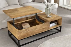 Höhenverstellbarer Couchtisch MAKASSAR FUNCTION 110cm natur cream finish Mangoholz massiv
