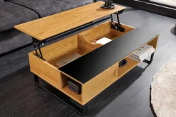 Höhenverstellbarer Couchtisch APARTMENT 110cm natur Eiche schwarz Metall Stauraum
