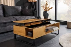 Höhenverstellbarer Couchtisch APARTMENT 110cm natur Eiche schwarz Metall Stauraum