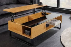 Höhenverstellbarer Couchtisch APARTMENT 110cm natur Eiche schwarz Metall Stauraum