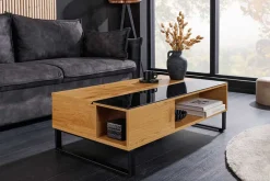 Höhenverstellbarer Couchtisch APARTMENT 110cm natur Eiche schwarz Metall Stauraum