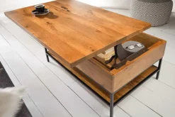 Höhenverstellbarer Couchtisch FACTORY LIFTUP 80cm Mangoholz massiv mit Stauraum Metall