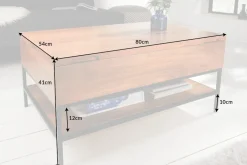 Höhenverstellbarer Couchtisch FACTORY LIFTUP 80cm Mangoholz massiv mit Stauraum Metall