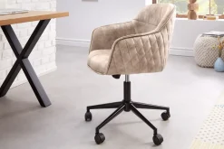 Höhenverstellbarer Design Bürostuhl EUPHORIA champagner greige Samt drehbar Ziersteppung
