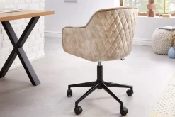 Höhenverstellbarer Design Bürostuhl EUPHORIA champagner greige Samt drehbar Ziersteppung