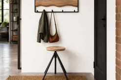 Höhenverstellbarer Hocker FACTORY 60cm natur Mangoholz Metall Sitzhocker