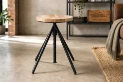 Höhenverstellbarer Hocker FACTORY 60cm natur Mangoholz Metall Sitzhocker