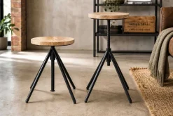 Höhenverstellbarer Hocker FACTORY 60cm natur Mangoholz Metall Sitzhocker