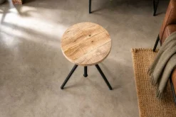Höhenverstellbarer Hocker FACTORY 60cm natur Mangoholz Metall Sitzhocker