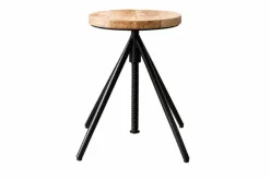 Höhenverstellbarer Hocker FACTORY 60cm natur Mangoholz Metall Sitzhocker