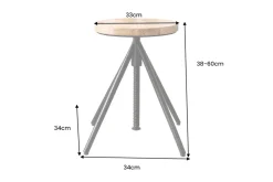 Höhenverstellbarer Hocker FACTORY 60cm natur Mangoholz Metall Sitzhocker