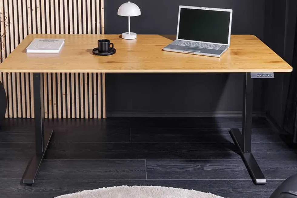 Höhenverstellbarer Schreibtisch OAK DESK 120cm natur Eiche schwarz Metall