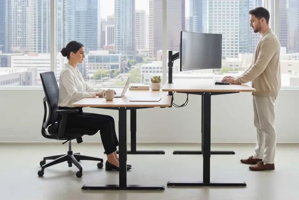 Höhenverstellbarer Schreibtisch OAK DESK 120cm natur Eiche schwarz Metall