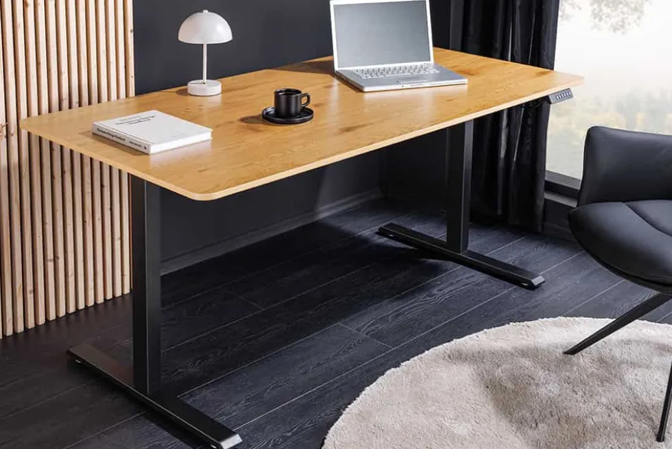 Höhenverstellbarer Schreibtisch OAK DESK 120cm natur Eiche schwarz Metall