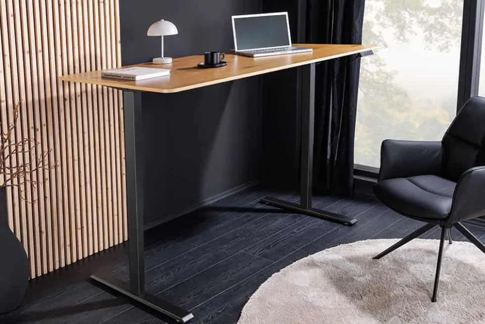 Höhenverstellbarer Schreibtisch OAK DESK 120cm natur Eiche schwarz Metall