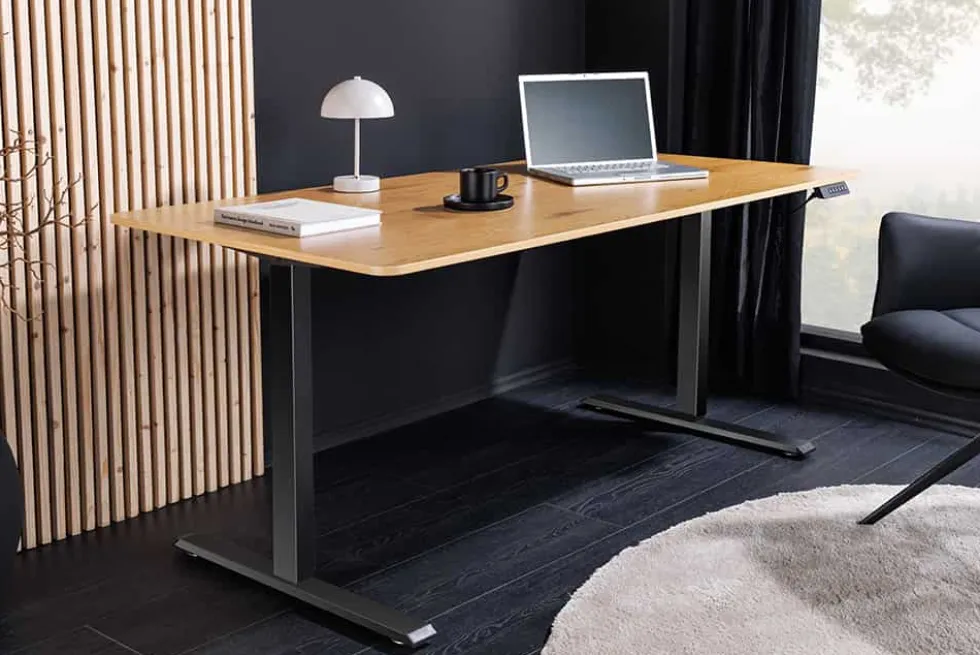Höhenverstellbarer Schreibtisch OAK DESK 140cm natur Eiche-Design schwarzes Metallgestell