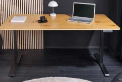 Höhenverstellbarer Schreibtisch OAK DESK 140cm natur Eiche-Design schwarzes Metallgestell