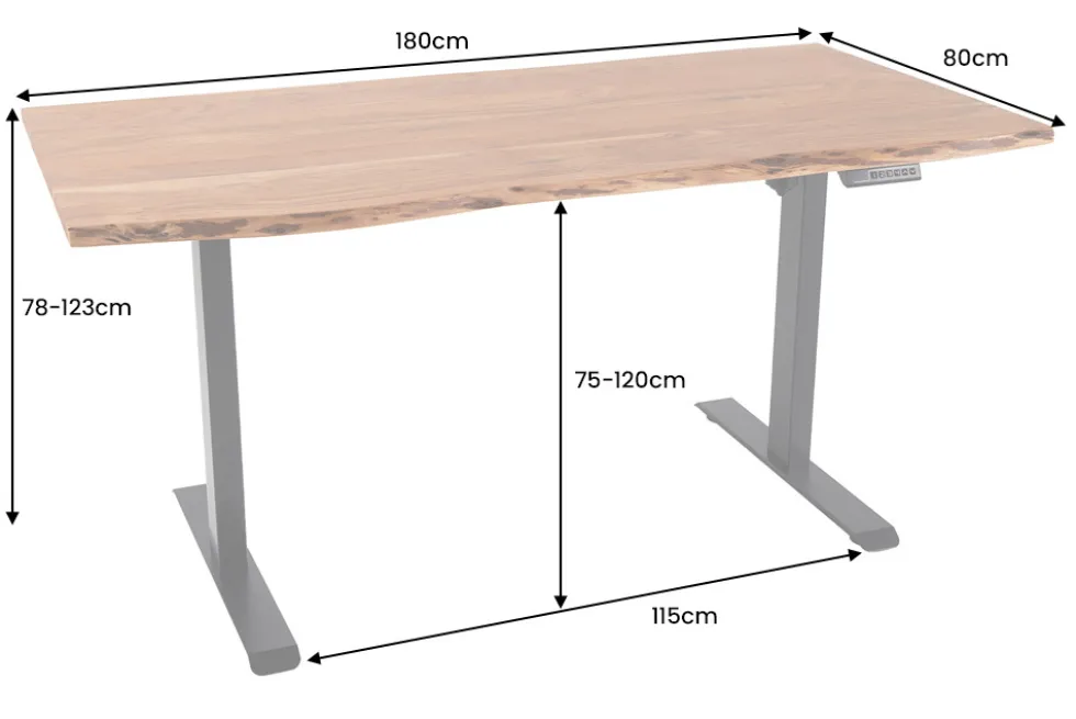 Höhenverstellbarer Schreibtisch MAMMUT 180cm Akazie Massivholz Baumkante handmade
