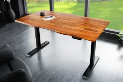 Höhenverstellbarer Schreibtisch MAMMUT 140cm braun Sheesham Massivholz stone finish