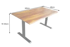Höhenverstellbarer Schreibtisch MAMMUT 140cm braun Sheesham Massivholz stone finish