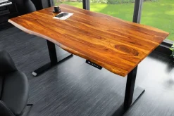 Höhenverstellbarer Schreibtisch MAMMUT 140cm braun Sheesham Massivholz stone finish