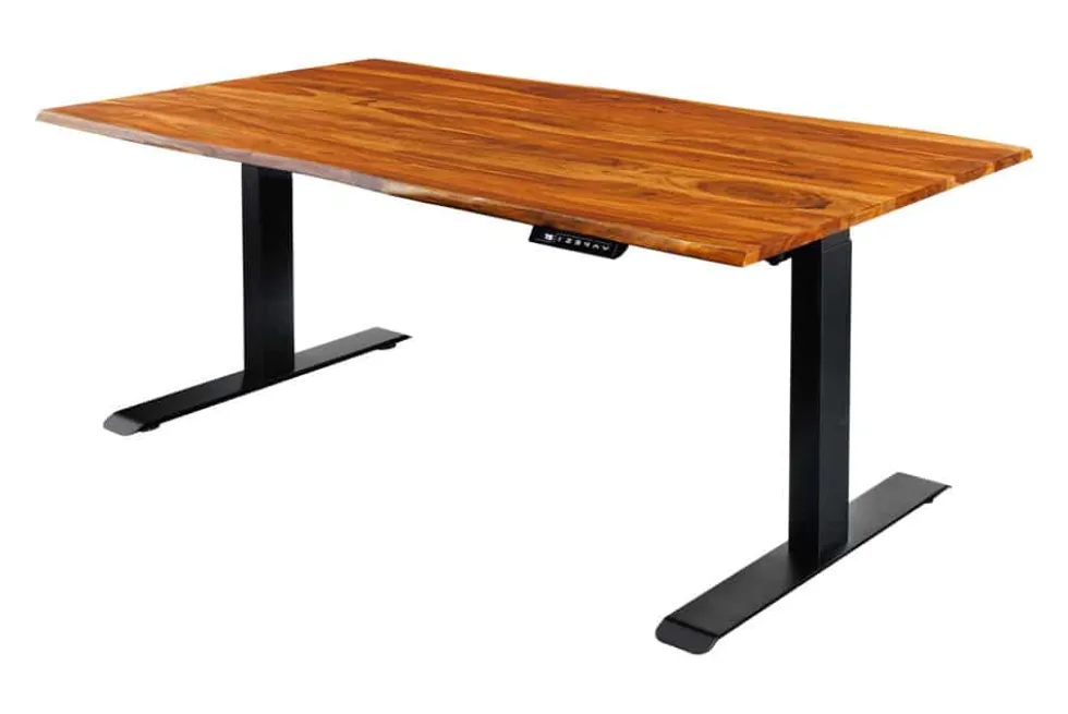 Höhenverstellbarer Schreibtisch MAMMUT 160cm natur Sheesham Massivholz Baumkante