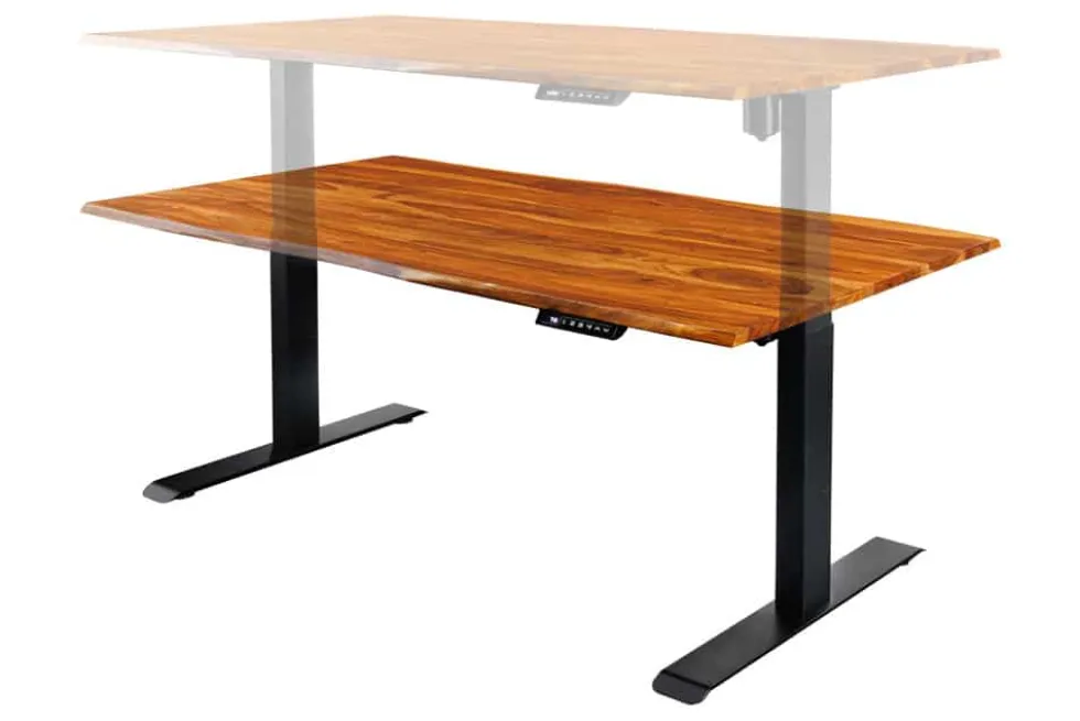 Höhenverstellbarer Schreibtisch MAMMUT 160cm natur Sheesham Massivholz Baumkante