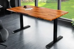 Höhenverstellbarer Schreibtisch MAMMUT 160cm natur Sheesham Massivholz Baumkante