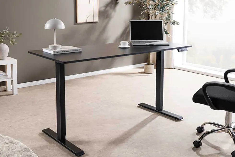 Höhenverstellbarer Schreibtisch BLACK DESK 140cm anthrazit schwarzes Metallgestell