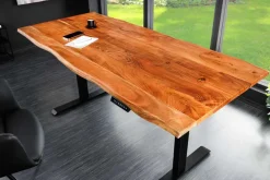 Höhenverstellbarer Schreibtisch MAMMUT 120cm natur Akazie Massivholz Baumkante