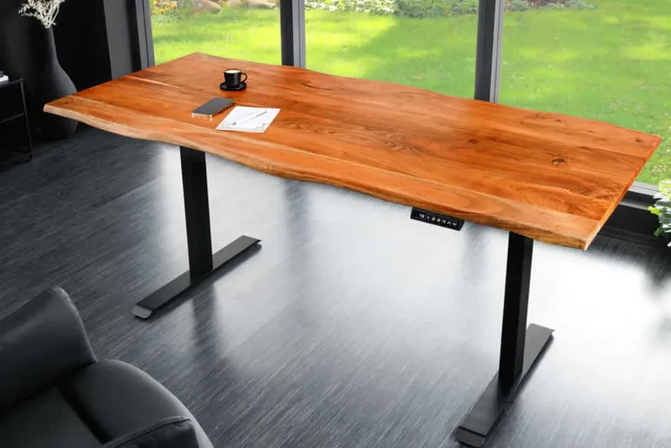 Höhenverstellbarer Schreibtisch MAMMUT 120cm natur Akazie Massivholz Baumkante