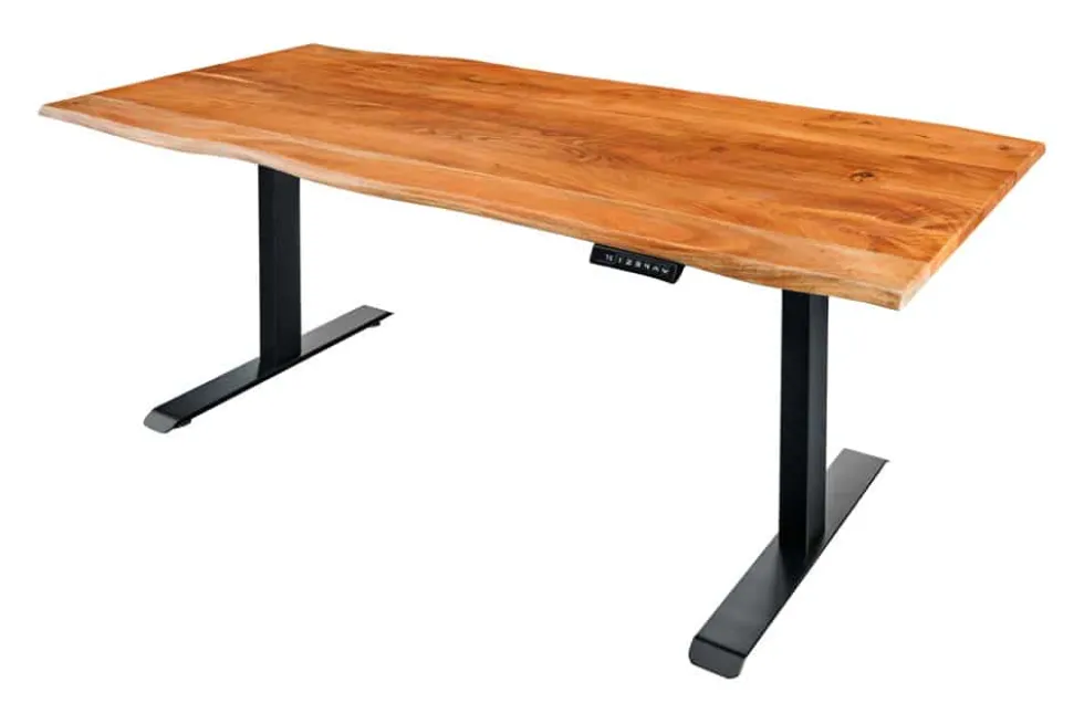 Höhenverstellbarer Schreibtisch MAMMUT 120cm natur Akazie Massivholz Baumkante