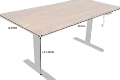 Höhenverstellbarer Schreibtisch MAMMUT 140cm natur Akazie Massivholz Baumkante