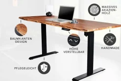 Höhenverstellbarer Schreibtisch MAMMUT 140cm natur Akazie Massivholz Baumkante