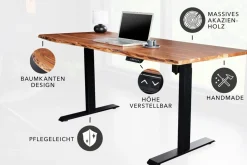Höhenverstellbarer Schreibtisch MAMMUT 160cm natur Akazie Massivholz Baumkante
