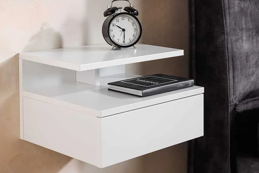 Hängender Nachttisch FLOATING 35cm weiß Regal mit Schublade