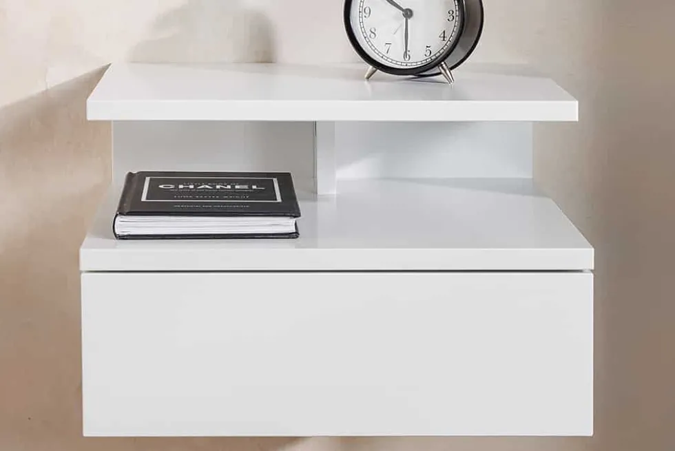 Hängender Nachttisch FLOATING 35cm weiß Regal mit Schublade