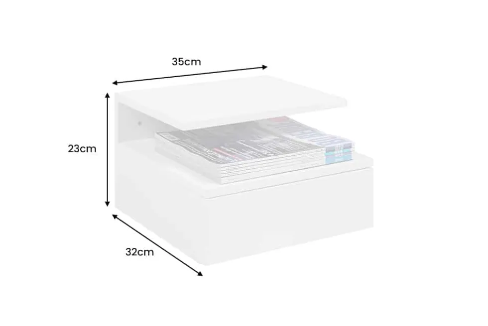 Hängender Nachttisch FLOATING 35cm weiß Regal mit Schublade