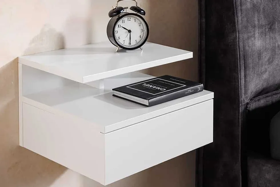 Hängender Nachttisch FLOATING 35cm weiß Regal mit Schublade