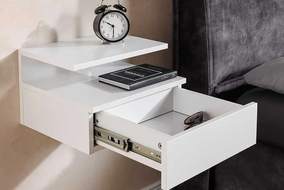 Hängender Nachttisch FLOATING 35cm weiß Regal mit Schublade