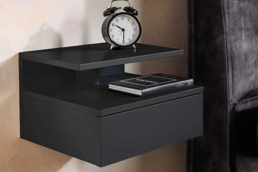 Hängender Nachttisch FLOATING 35cm schwarz Regal mit Schublade