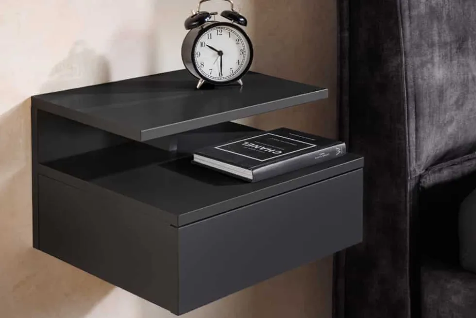 Hängender Nachttisch FLOATING 35cm schwarz Regal mit Schublade