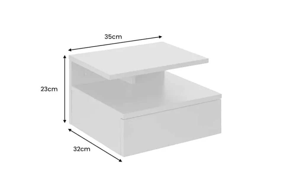 Hängender Nachttisch FLOATING 35cm schwarz Regal mit Schublade
