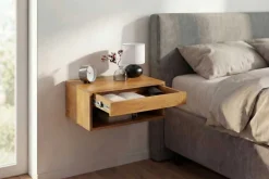 Hängender Nachttisch PURE 50cm braun Mangoholz honey finish Wandregal Schublade