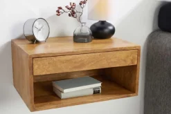 Hängender Nachttisch PURE 50cm braun Mangoholz honey finish Wandregal Schublade