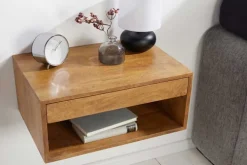 Hängender Nachttisch PURE 50cm braun Mangoholz honey finish Wandregal Schublade