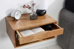 Hängender Nachttisch PURE 50cm braun Akazie Massivholz honey finish Schublade