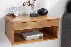 Hängender Nachttisch PURE 50cm braun Akazie Massivholz honey finish Schublade