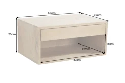 Hängender Nachttisch PURE 50cm natur Mangoholz cream finish Wandregal Schublade